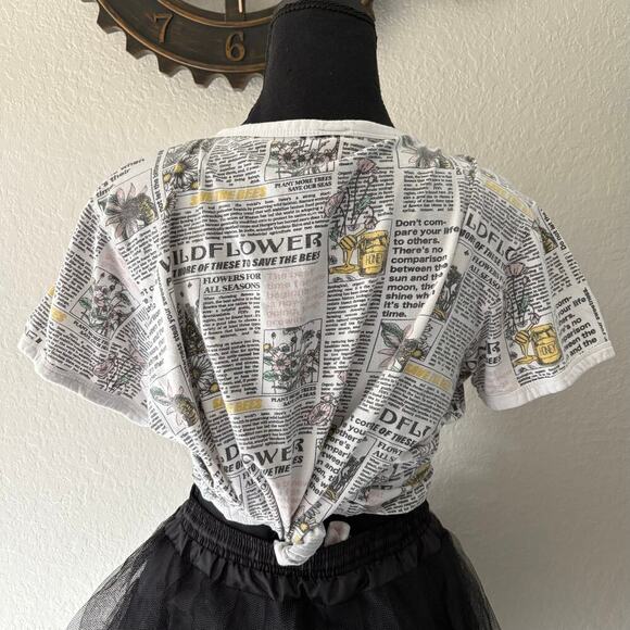VIBE N' Cropped "Wildflower" T-Shirt XL Newspaper Print Subliminal Hippie Urban - Picture 4 of 10